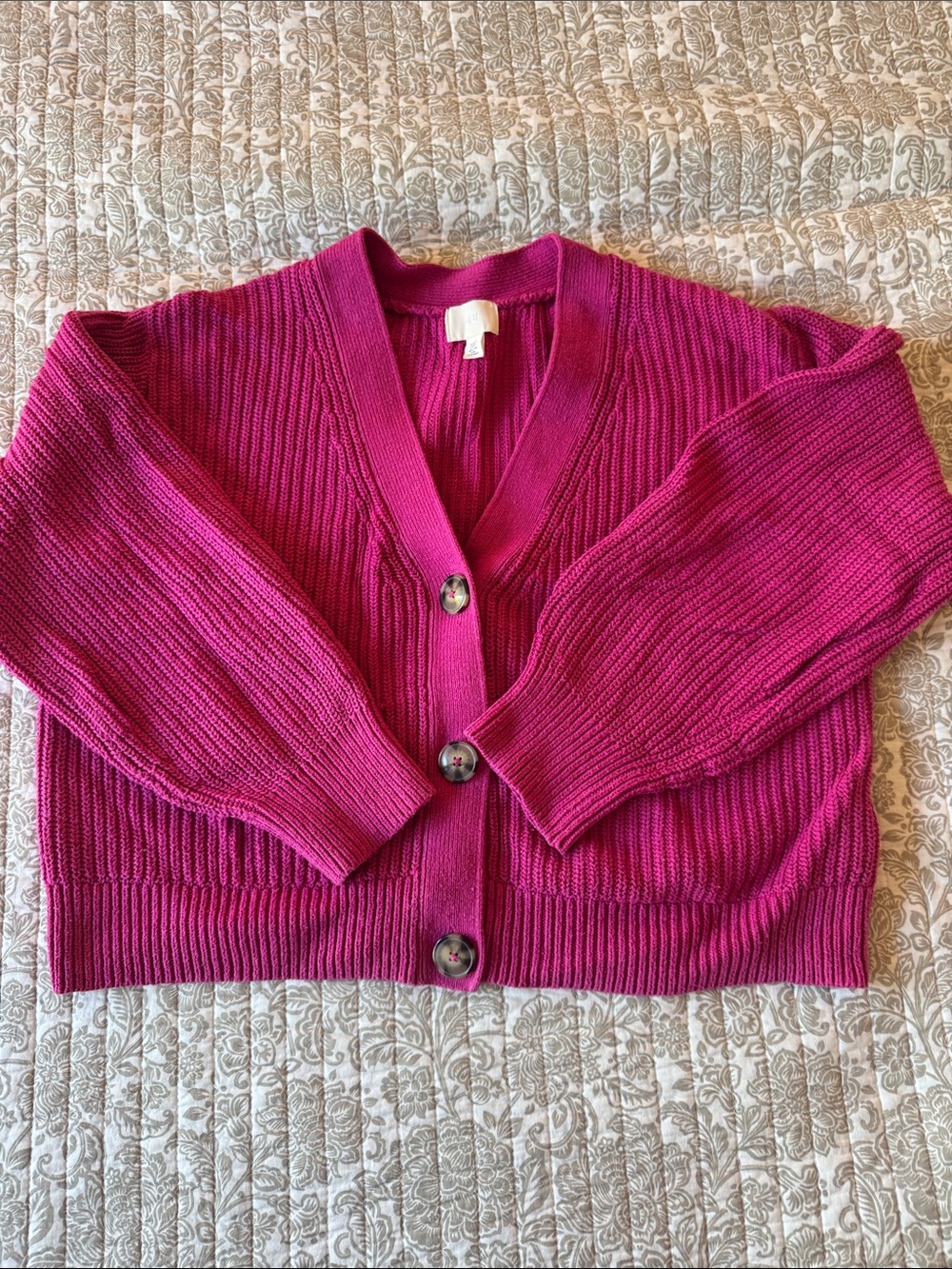 H&M Magenta Ribbed Button-Up Cardigan